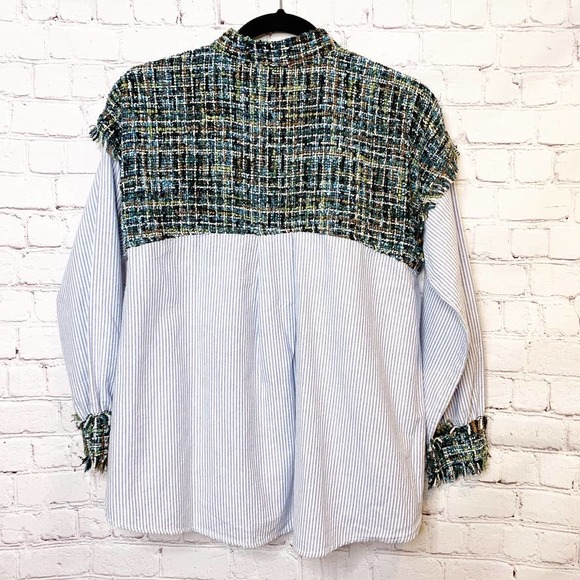 Zara Tweed Striped Button Down Shirt XS - Picture 8 of 8